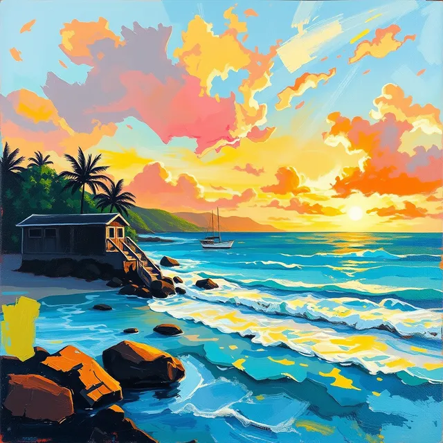 Generated cover example: painted Caribbean coast at golden hour